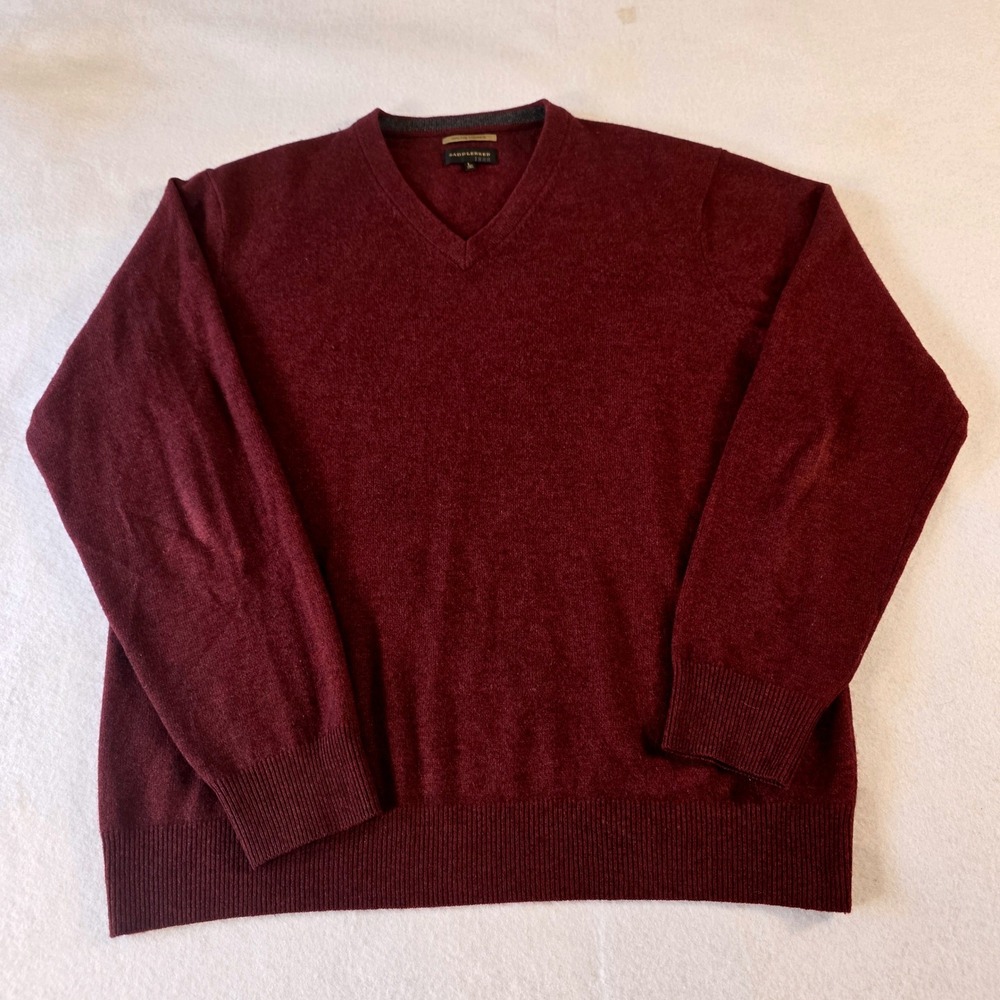 Saddlebred 1888 Mens Burgundy 100% Fine Cashmere V-Neck Sweater Size L